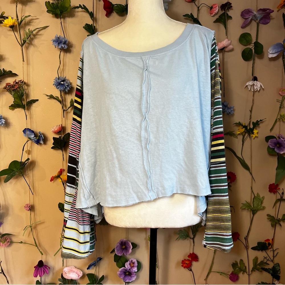 Free People Blue Long Bell Sleeve Tee
